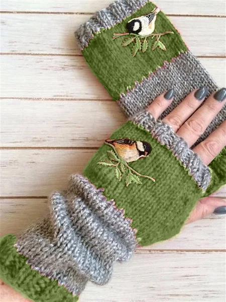 Autumn Winter Casual Basic Flora Knitted Gloves