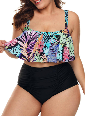 Tropical Flounce High Waisted 2pcs Bikini Set