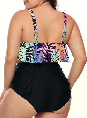 Tropical Flounce High Waisted 2pcs Bikini Set