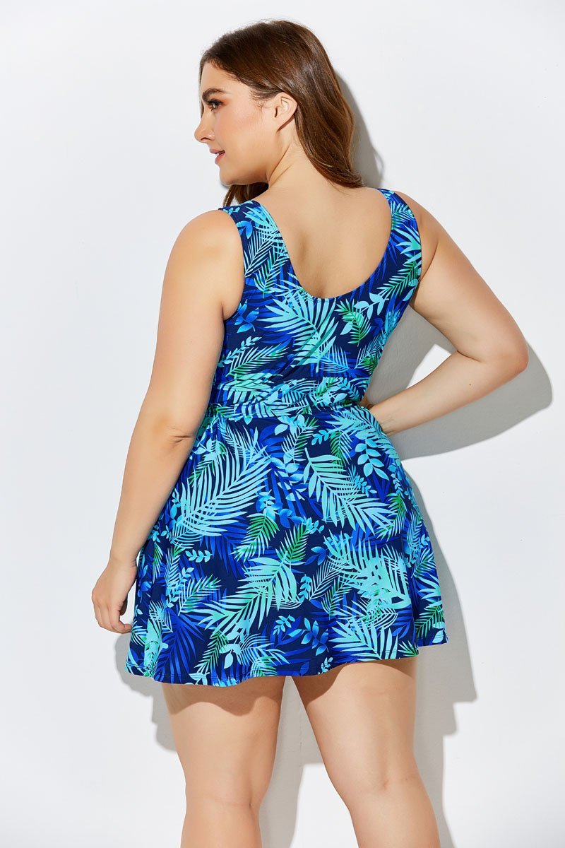 BLUE NOSTALGIA CUP SIZED TIE FRONT UNDERWIRE SWIMDRESS and Shorts
