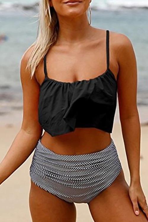 Sexy Flounce Striped Two-Piece Swimwears