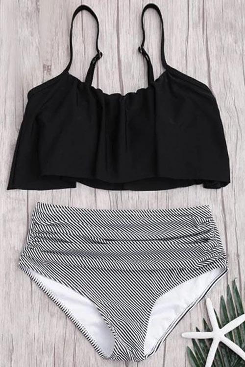 Sexy Flounce Striped Two-Piece Swimwears