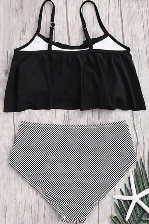 Sexy Flounce Striped Two-Piece Swimwears