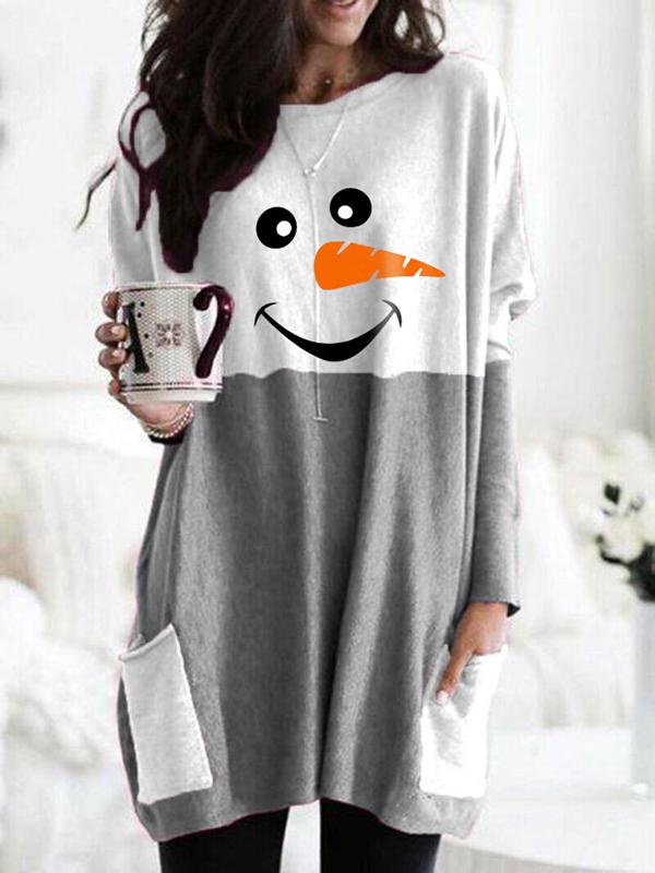 Cozy Christmas Snowman Face Long Shirt
