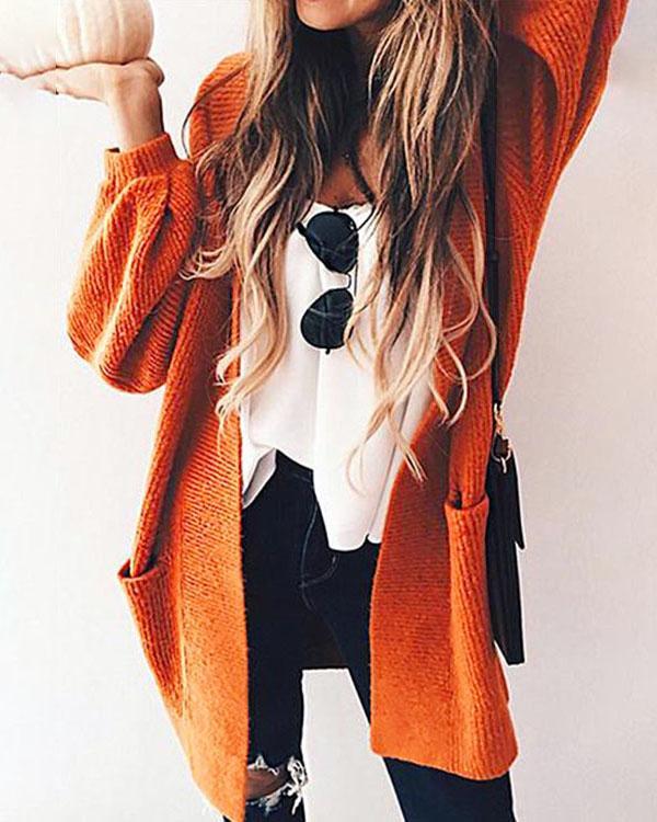 Loose Lantern Sleeve Orange Knitted Coat