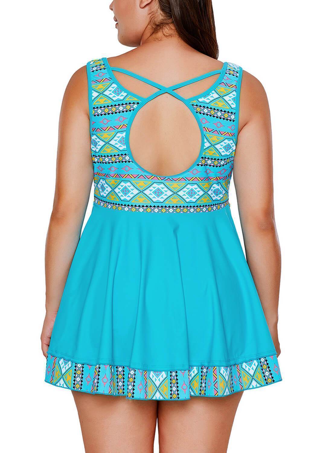 Geometric 2pcs Plus Size Swimdress