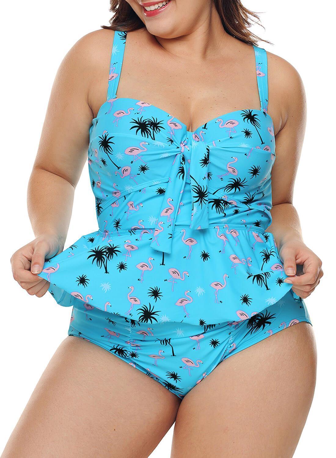 Ruffled Floral 2pcs Underwire Tankini Set