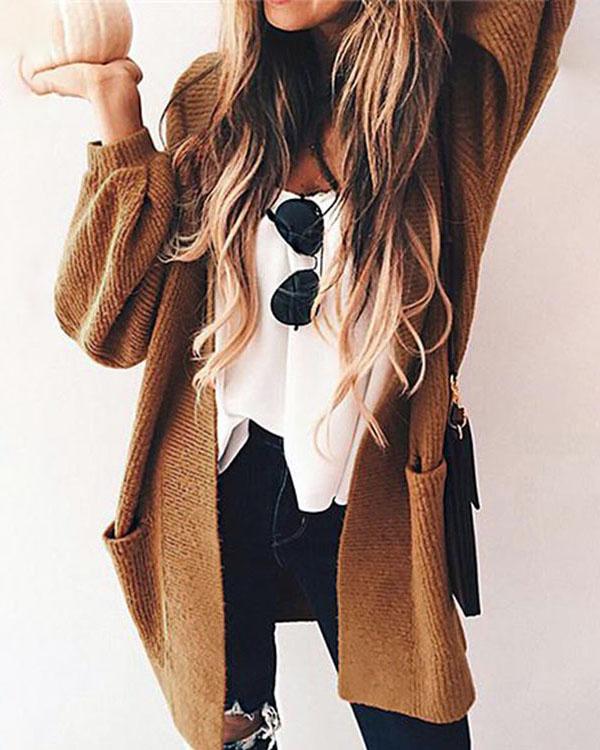 Loose Lantern Sleeve Orange Knitted Coat