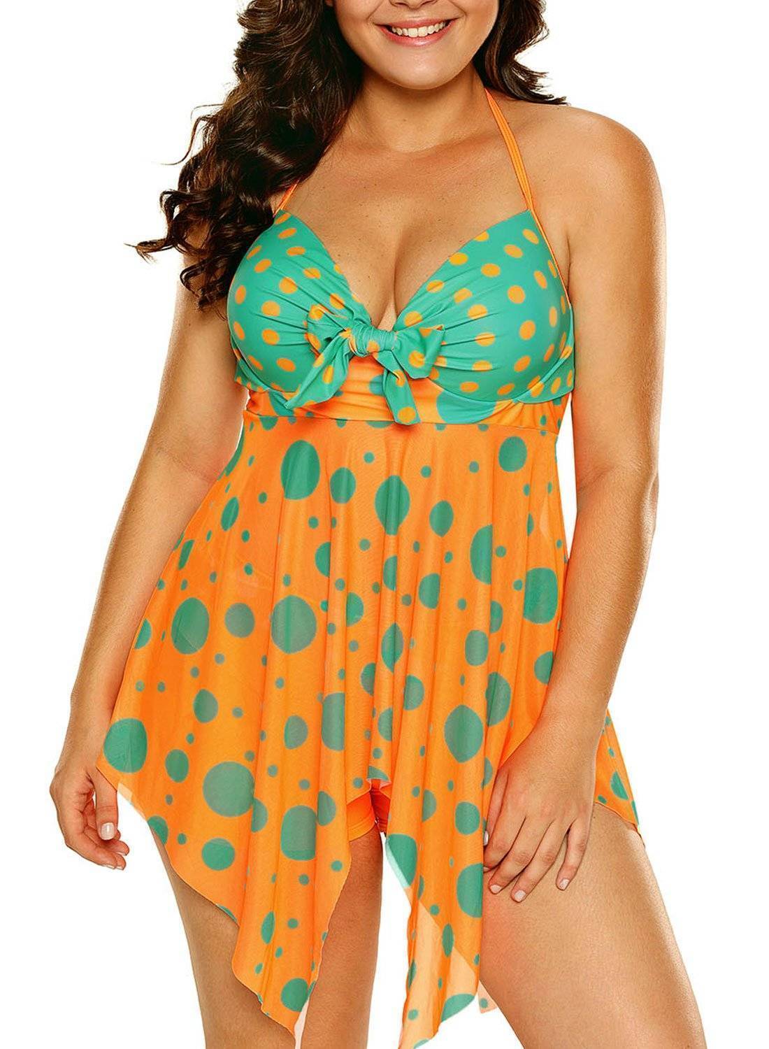 Polka Dot Ruffled 2pcs Tankini Set