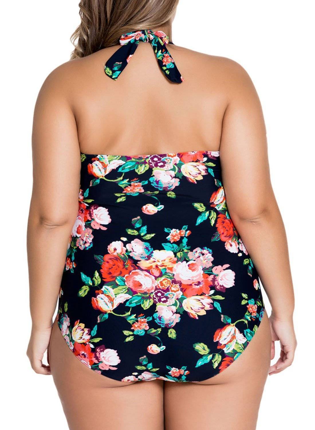 One Piece Swimwear Retro Vintage Floral Monokini Swimsuits Plus Size