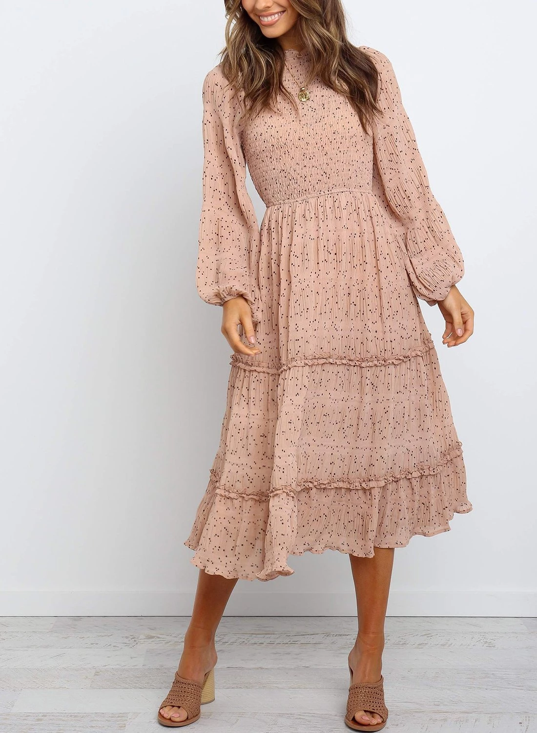 Polka Dot Print Ruffled Midi Dress