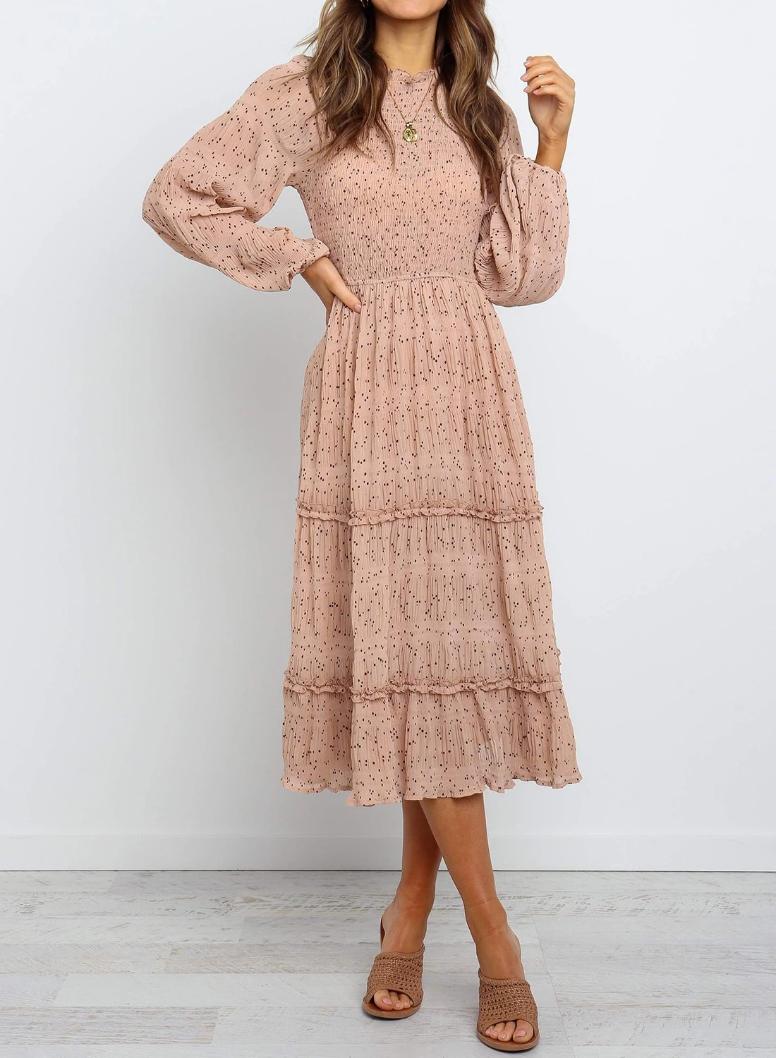 Polka Dot Print Ruffled Midi Dress