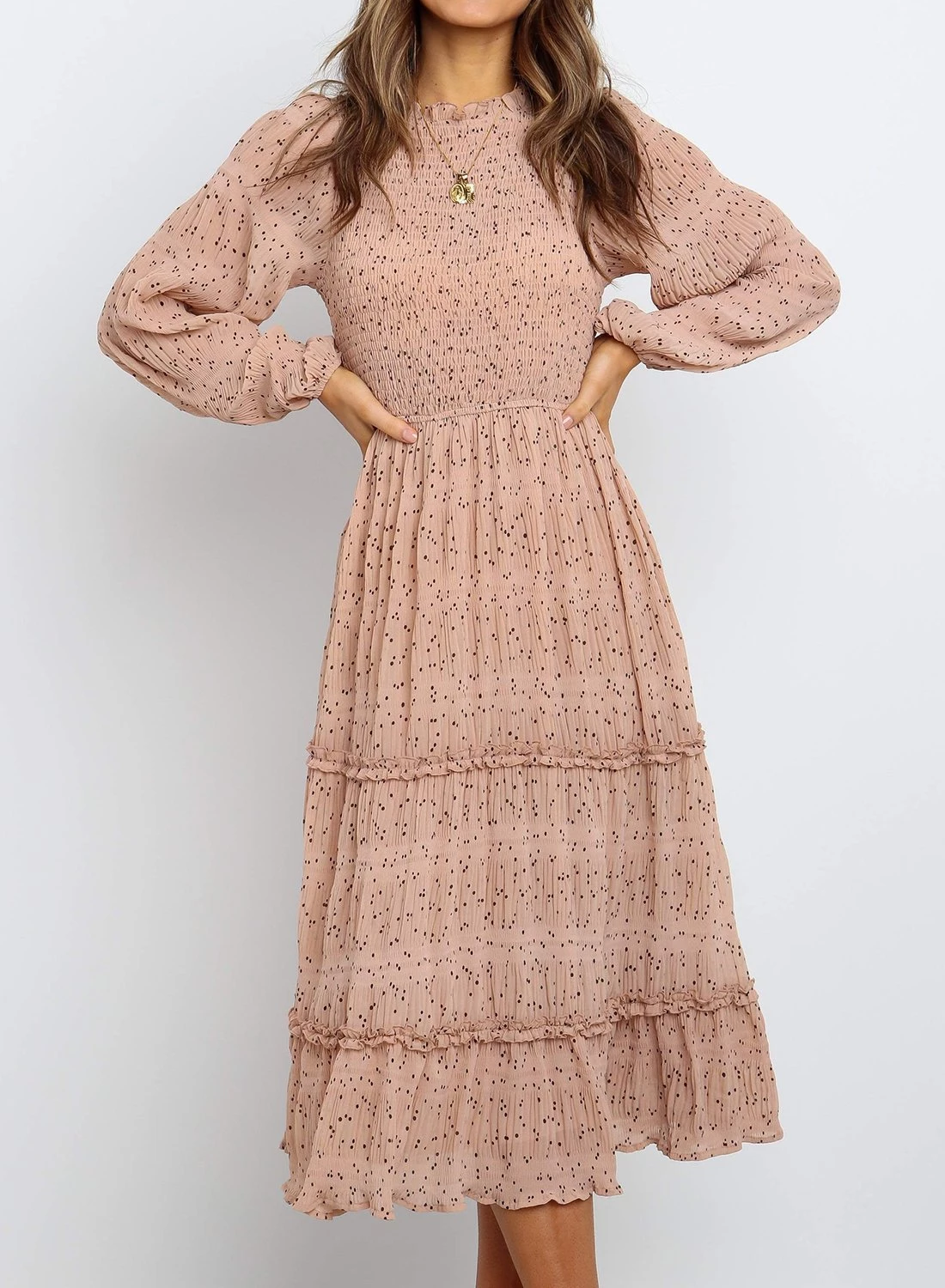 Polka Dot Print Ruffled Midi Dress