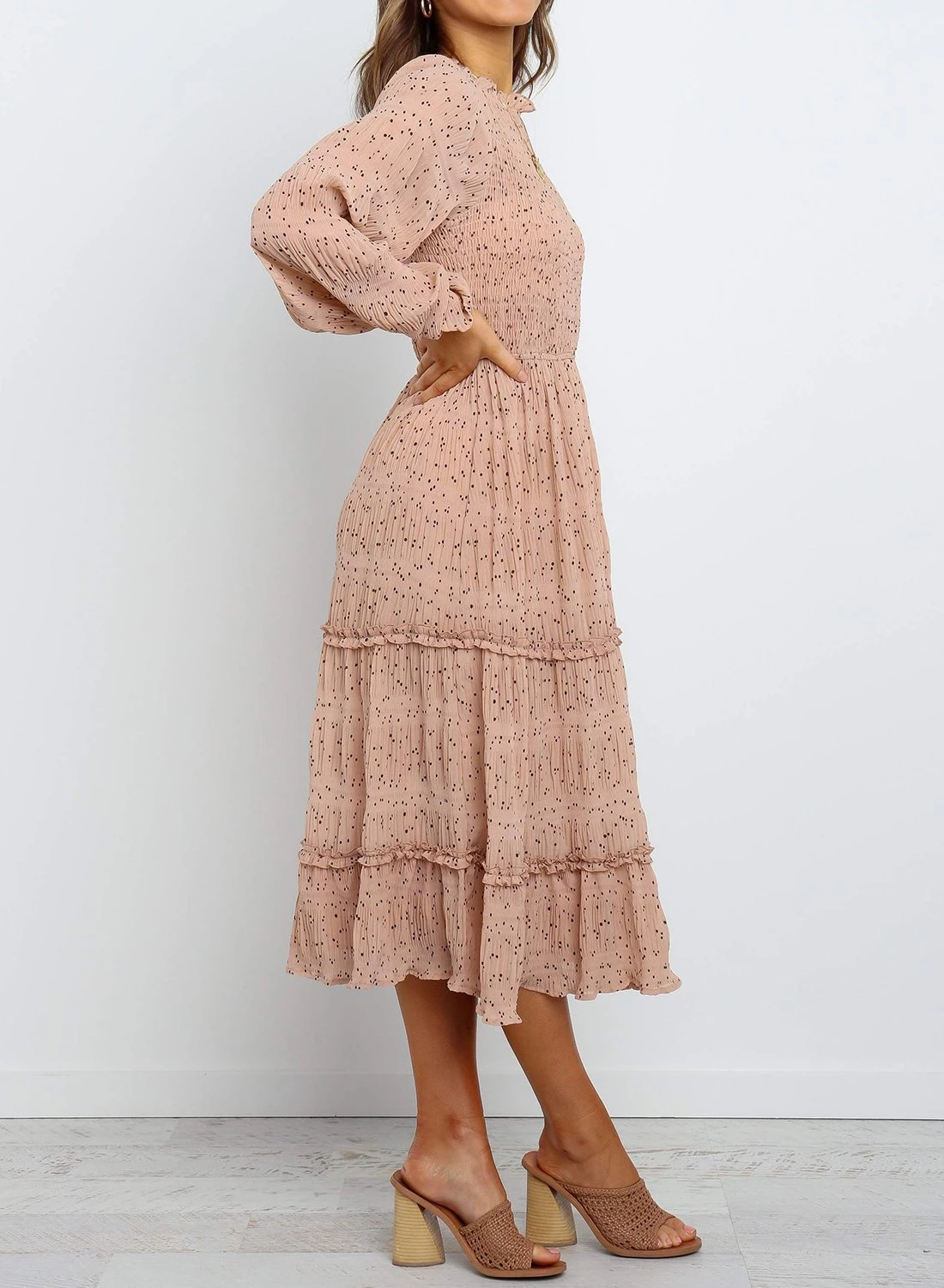 Polka Dot Print Ruffled Midi Dress