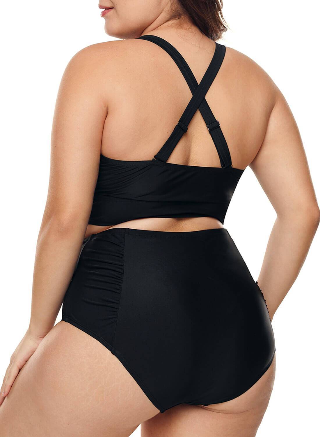 Scalloped High Waisted 2pcs Bikini Swimsuit