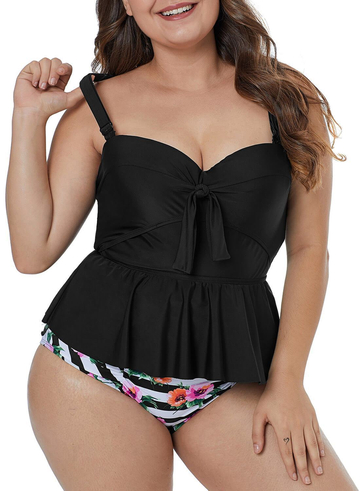 Ruffled Floral 2pcs Underwire Tankini Set