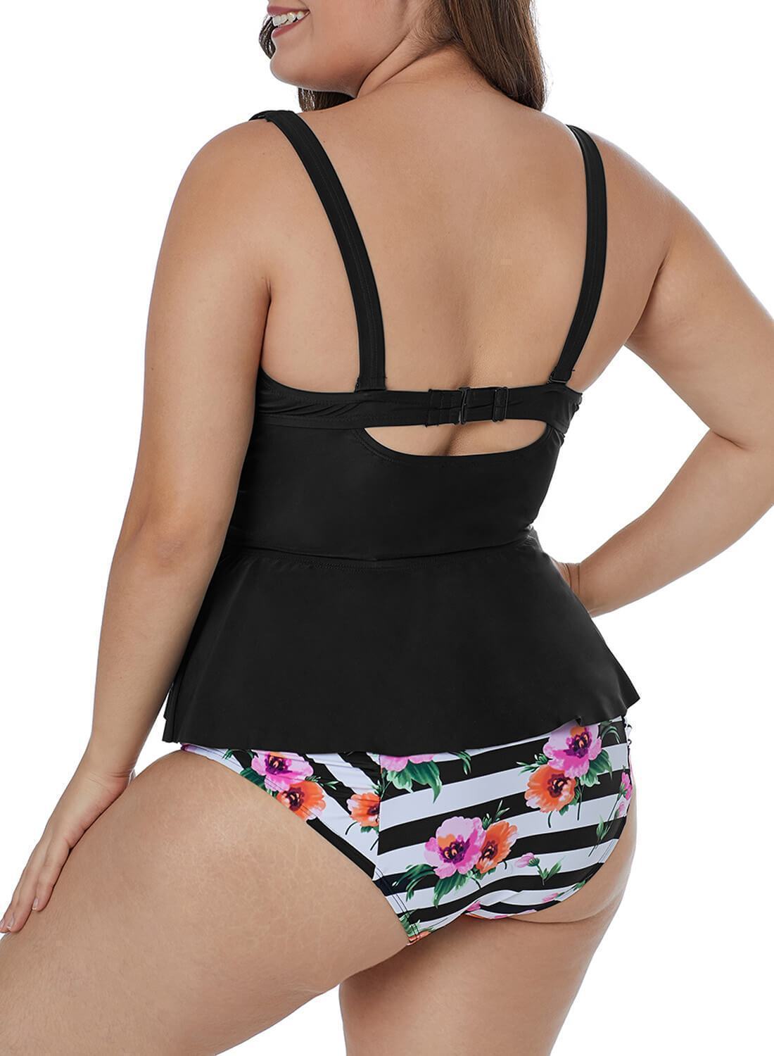 Ruffled Floral 2pcs Underwire Tankini Set