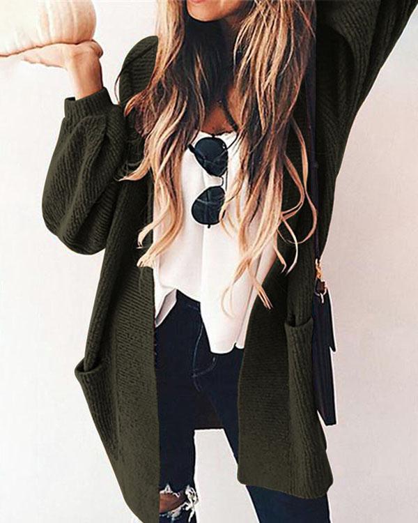 Loose Lantern Sleeve Orange Knitted Coat