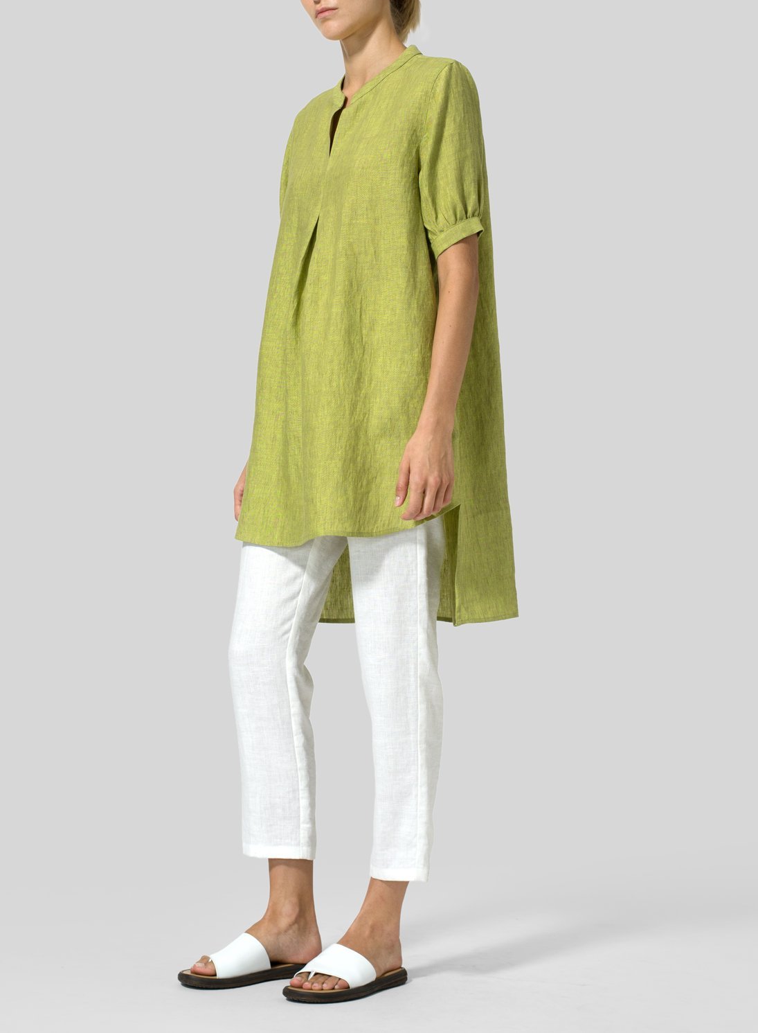 Summer Linen Round Neck Solid Color Long Back Top