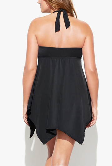 BLACK HANDKERCHIEF HALTER TWO PIECE SWIMDRESS