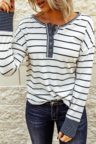 Striped Button Knitted Casual Top Shirts