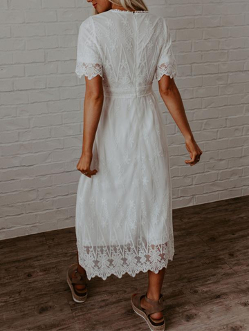 Pure Lace Printed Crew Neck Dress