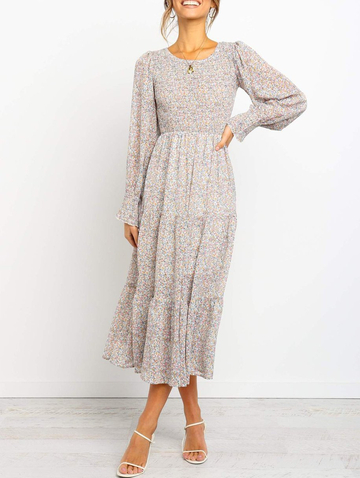 Pure Round Neck Floral Dress