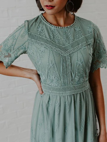Pure Lace Printed Crew Neck Dress
