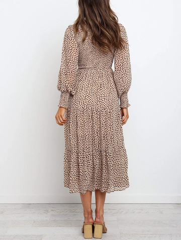 Round Neck Long Sleeve Tiered Midi Dress