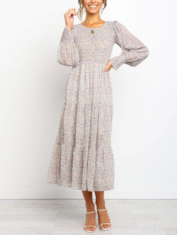 Pure Round Neck Floral Dress