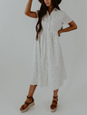 Cute Spotted Shirt Collar Midi Dress