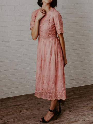 Pure Lace Printed Crew Neck Dress