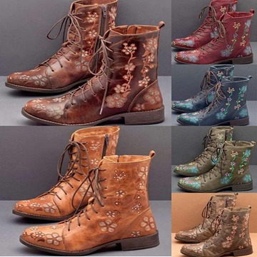 Embroidered Side Zip Women's Martin Boots