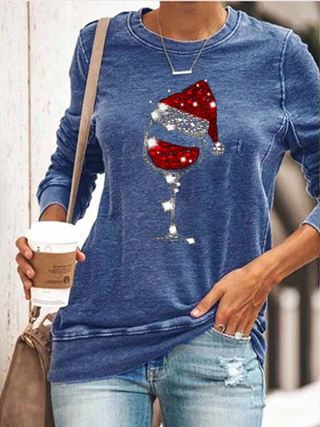 (promotion ends)Women's Christmas Wine Glass Print Sweatshirt