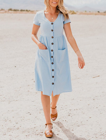 Sunshine Girl Union Button Pocket Dress