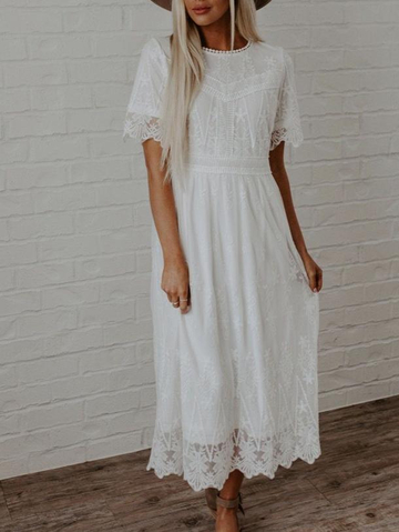 Pure Lace Printed Crew Neck Dress