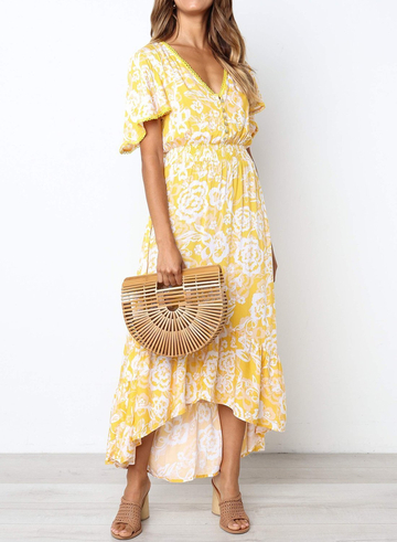 Frill Hemline Floral Maxi Dress