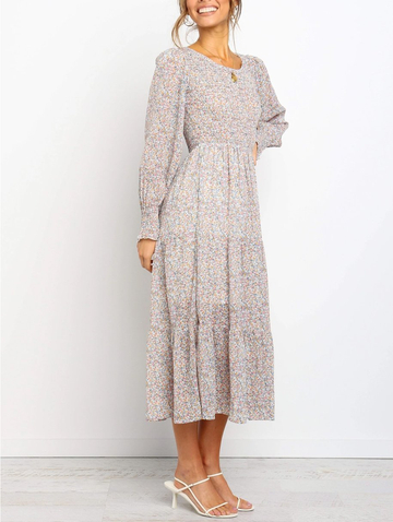 Pure Round Neck Floral Dress