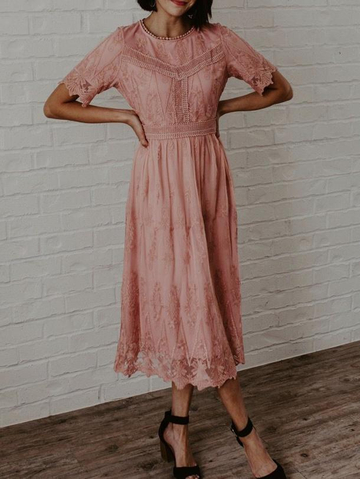 Pure Lace Printed Crew Neck Dress