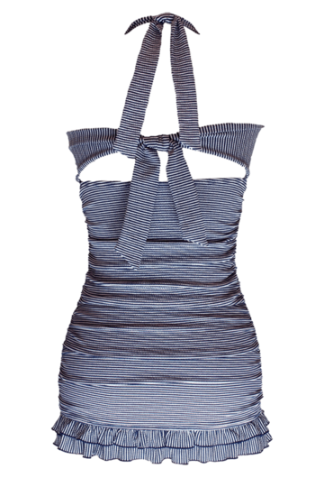 OPEN BACK RUCHED HALTER TANKINI SET