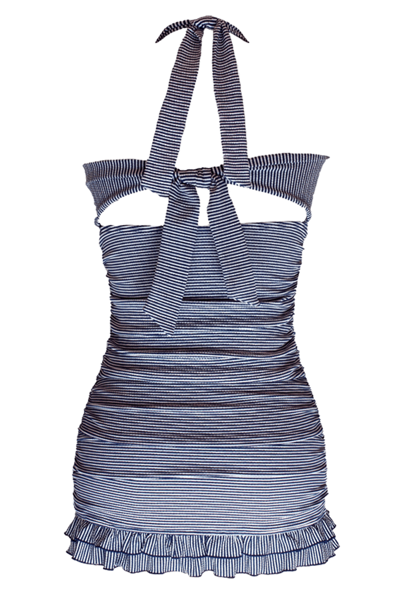 Open Back Ruched Halter Tankini Set