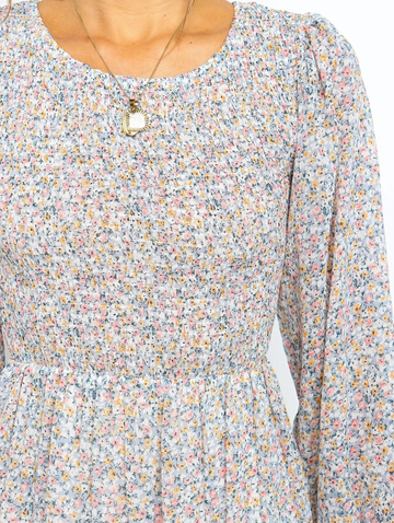 Pure Round Neck Floral Dress