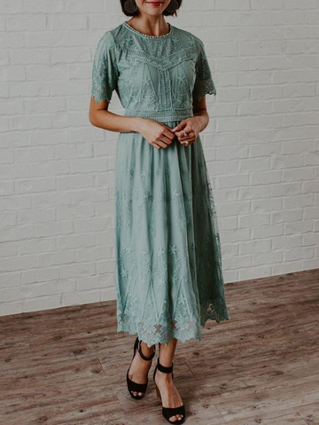 Pure Lace Printed Crew Neck Dress