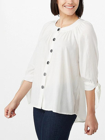 Solid Tied-Sleeve Button-Up Top