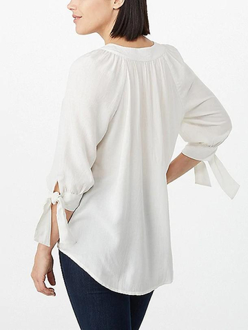 Solid Tied-Sleeve Button-Up Top