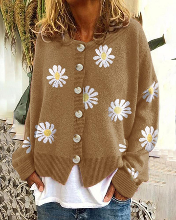 Sweet Daisy Printed Button Cardigan