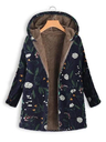 Floral Print Hooded Long Sleeve Pockets Vintage Coat