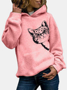 Cat Print Long Sleeve Pocket Casual Hoodie For Women