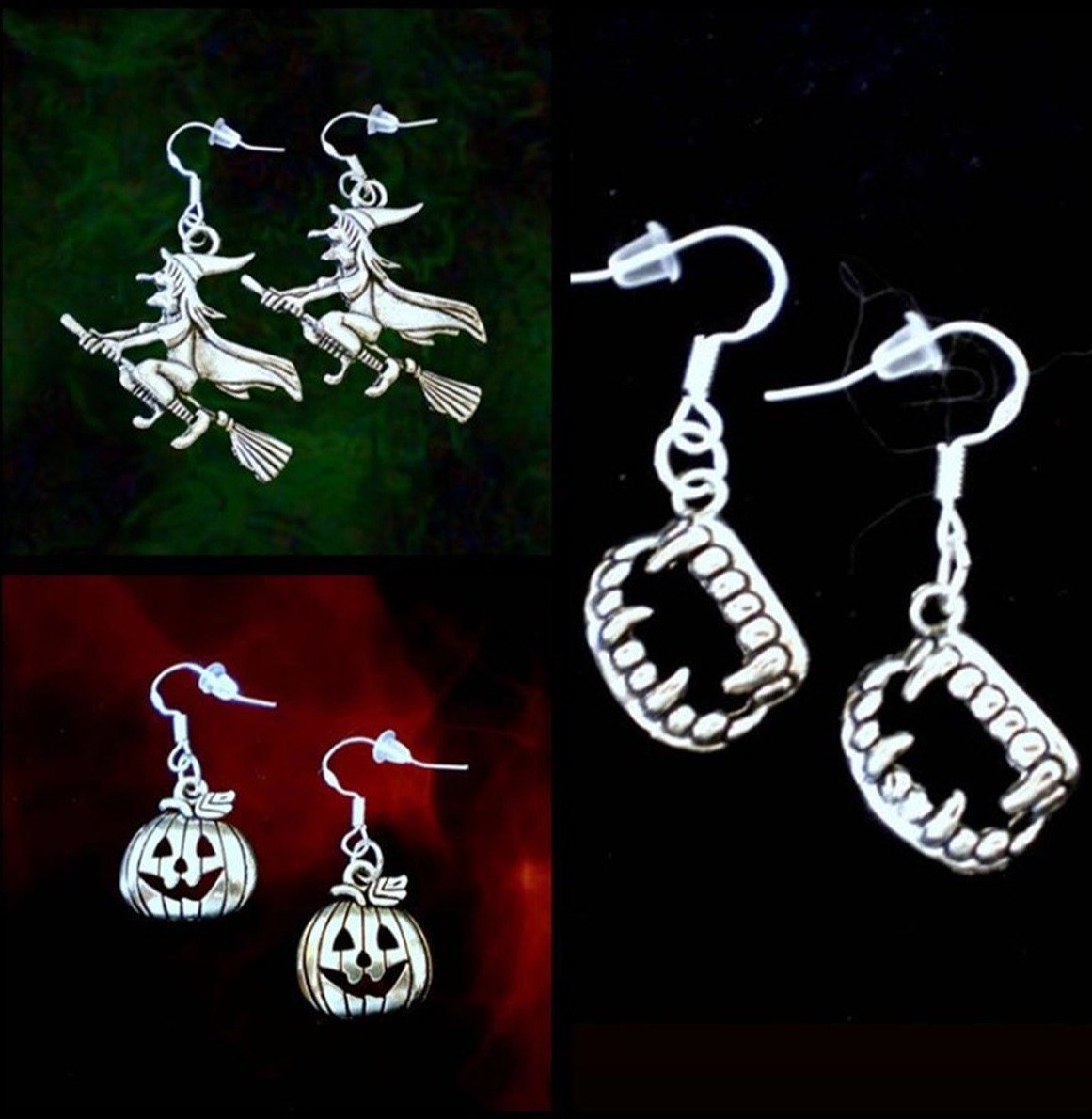 Halloween Pumpkin Head Witch Pendant Earrings