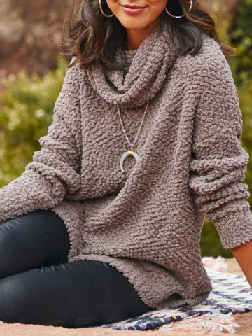 Casual Plus Size Cowl Neck Long Sleeve Sweater